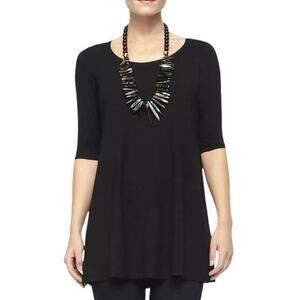 Eileen Fisher Scoop Neck‎ Half Sleeve Black Jersey Tunic Top Small